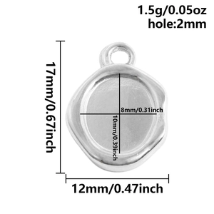 Dimensions détaillées pour supports de pendentif ovales irréguliers en acier inox 304