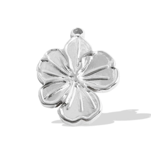 Macro detail of 304 stainless steel floral pendant with realistic petal textures and top loop