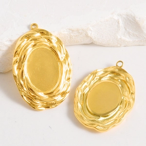 Golden oval pendant base with textured rope edge for DIY jewelry making and necklaces