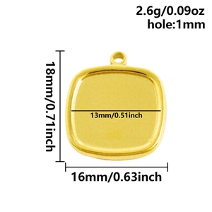 Dimensiones detalladas de la base de colgante cuadrado de 13mm de acero inoxidable dorado