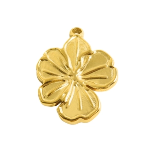 Polished 304 stainless steel gold flower pendant with detailed floral petal texture