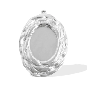 Detail of oval 304 stainless steel pendant tray with spiral embossed texture edge