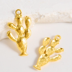 Colgantes de cactus en acero inoxidable 304 dorado para joyería DIY con textura única