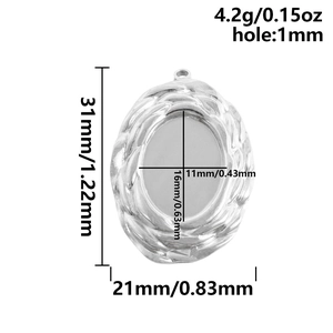 Detailed size chart for 304 stainless steel oval pendant base with twisted edge