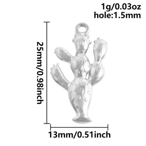 Dimensiones detalladas de un colgante de cactus de acero inoxidable 304 para joyas