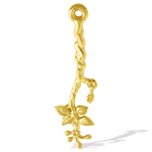 Detailed macro view of a 304 stainless steel flower branch pendant with gold finish