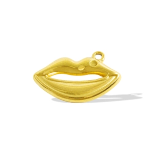 Detailed macro view of 304 gold hollow lip pendant with polished metal finish