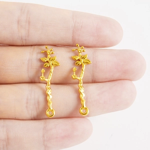 Golden vine-shaped flower branch pendants in stainless steel for DIY jewelry making