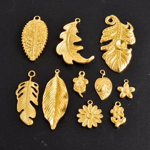 Pendentifs fleurs et feuilles en acier inoxydable doré pour colliers et bijoux DIY