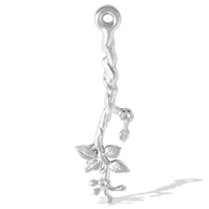 Detailed view of 304 stainless steel floral branch pendant with leaf and bud motifs