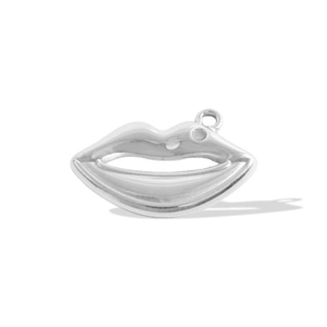 Detailed view of a 304 stainless steel lip-shaped pendant with polished silver finish