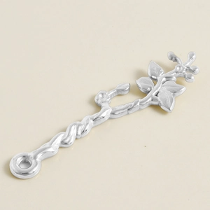 Detailed view of 304 stainless steel flower branch pendant with leaves for DIY jewelry