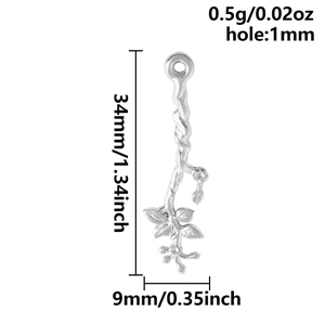 Detailed view of branch pendant with dimensions 34mm by 9mm and 1mm hole for DIY jewelry
