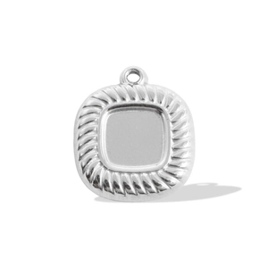 Macro shot of 304 stainless steel square pendant with vertical texture for DIY necklaces