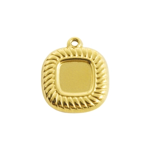 Golden 304 stainless steel square pendant with twisted rope texture and hanging loop
