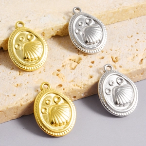 Minimalist 18k gold and silver scallop shell pendants in stainless steel material