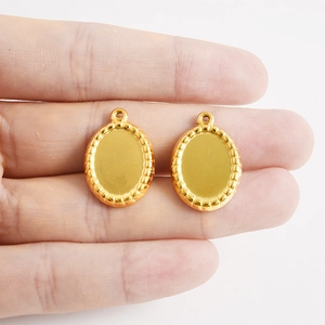 Minimalist gold 304 stainless steel oval pendant tray with beaded edge for DIY jewelry