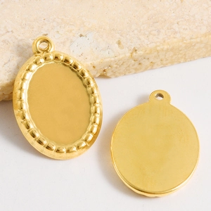 304 stainless steel gold oval and round pendant trays for DIY jewelry crafting and necklaces
