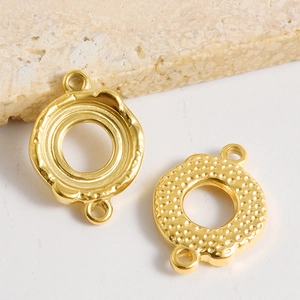 Polished 18K gold plated stainless steel round double bail connector pendant for jewelry