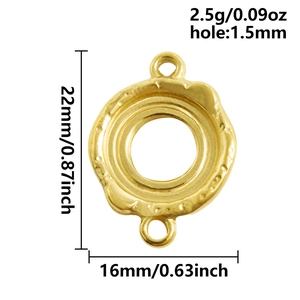 Detailed view of 18K gold plated stainless steel connector with dimensions and weight info