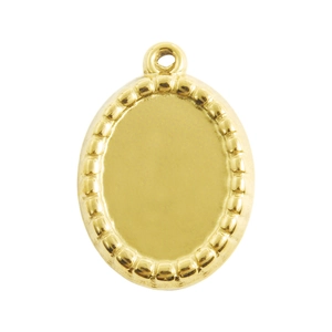 Polished gold stainless steel oval pendant tray with beaded edge for DIY jewelry making