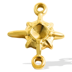 Detailed macro of 18K gold plated four-pointed star pendant with double link rings
