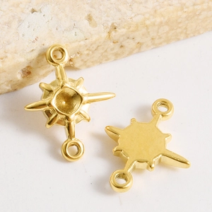 Gold plated 304 stainless steel starburst charms with center bezel for jewelry making