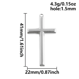 Detailed size specifications of 304 stainless steel cross pendant with precise measurements