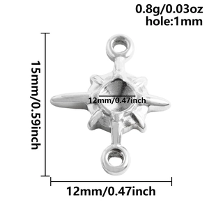 Macro detail of 304 stainless steel compass charm with 1mm hole size and weight specifications