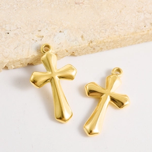 Set of two polished 18K gold plated 304 stainless steel cross pendants for DIY jewelry