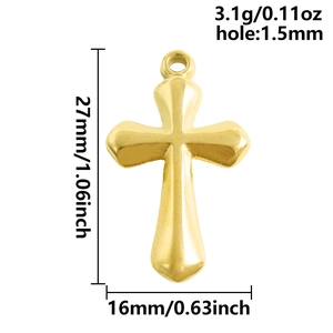 Polished 18K gold plated stainless steel cross pendant size specs 27x16mm for jewelry DIY
