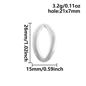 Schéma technique de l'anneau ovale en acier inoxydable 26x15mm avec dimensions