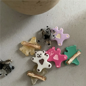 Lot de pinces à cheveux oursons colorées en résine avec attaches métalliques dorées