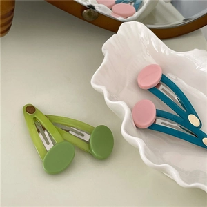 Fashionable oval contrast color BB clips with jelly texture in macaron green and blue