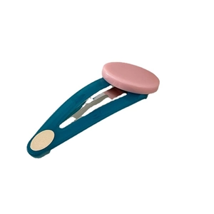 Oval BB hair clip with blue base and pink disc accent in jelly texture and contrast colors