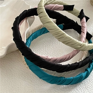 Lot de serre-têtes plissés en tissu noir, vert, rose et bleu avec design torsadé