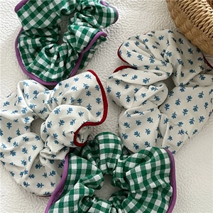 Lot de chouchous élégants à carreaux verts et motifs floraux pour cheveux