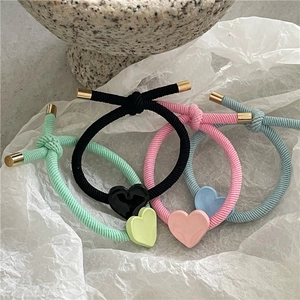 Fresh Sweet Heart Pendant Elastic Hair Ties With Gold Metal Caps Minimalist Heart Ponytail Holder Women Hair Accessories