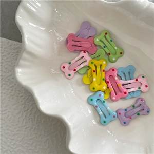 Barrettes à cheveux BB en forme d'os avec pois colorés pour enfants, tons pastels
