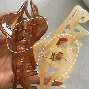 Close-up of large jelly claw clips showing durable metal spring for thick hair