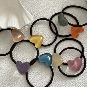Cute Colorful Resin Heart Hair Ties For Women Girls Sweet Macaron Color Elastic Hair Bands Korean Style Ponytail Holder