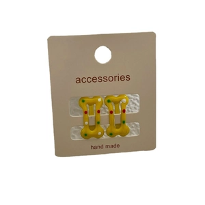 Barrettes à cheveux mignonnes en forme d'os, jaunes à pois colorés, lot de 2 pièces