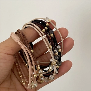Lot d'élastiques à cheveux perlés de strass en beige brun et noir pour queue de cheval