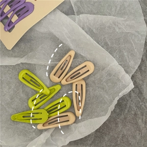Colorful mini water-drop metal BB hair clips in green, khaki, and purple lacquer finish