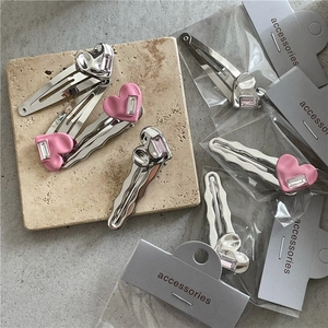 Barrettes cœur argentées avec strass et pinces à cheveux cœur rose pour les filles