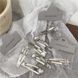 Pinza para el Cabello BB de Aleación de Plata con Strass Estrella Corazón Estilo Dulce y Genial Horquillas de Perlas Artificiales para Mujer