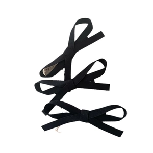 Three-piece set of elegant black fabric bow hair clips with silver metal grip fasteners