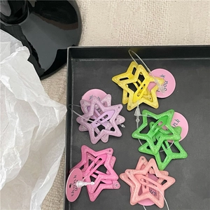Colorful glitter star hair clips set in pink, purple, and green for girls and women