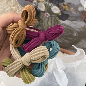 Korean Style Ribbed Fabric Bowknot Hair Ties High Elastic Scrunchies Solid Color Ponytail Holder For Women Girls Hair Accessories