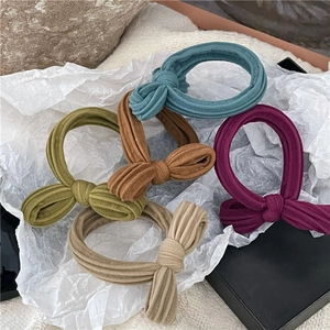 5-piece colorful ribbed towel fabric bow hair tie set in elegant Morandi tones